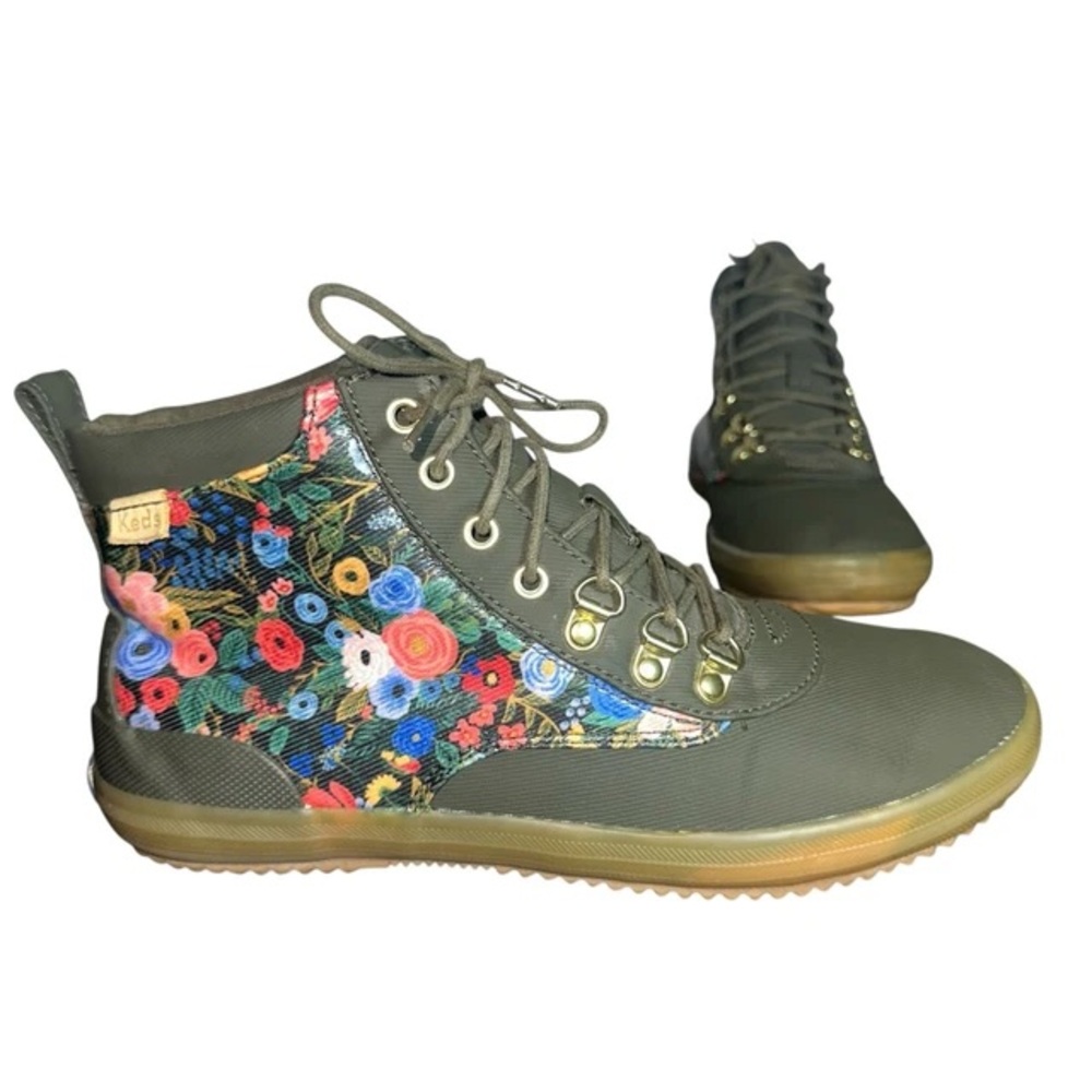 EUC Keds x Rifle Paper Co. Scout Boots in Garden Party Olive